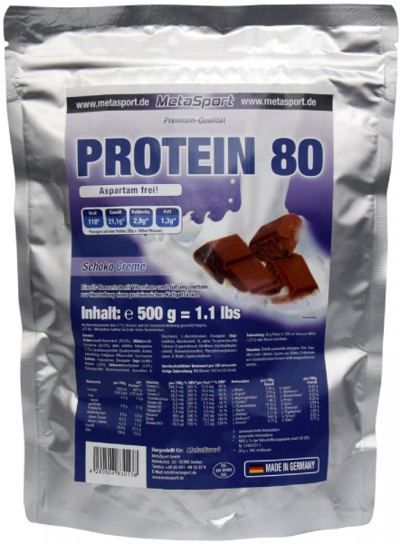 MetaSport Protein 80, 500 g Beutel inkl. Zippverschluss