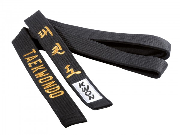Schwarzer KWON Taekwondo Gürtel mit goldener Bestickung