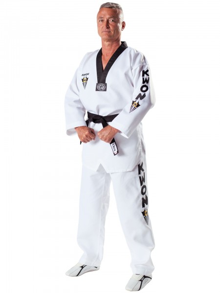 Weißer Taekwondo-Anzug Starfighter mit schwarzem Revers von KWON 