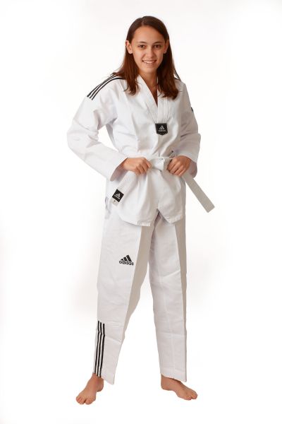 ADIDAS Taekwondoanzug, Adi Club 3 strips, weiß Revers, vorgewaschen