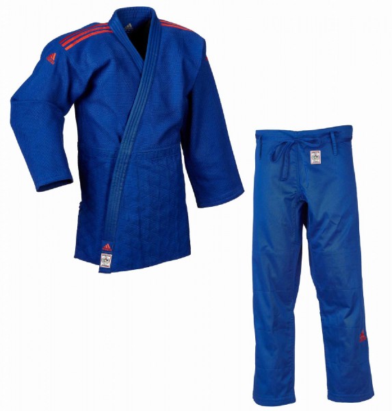 adidas Judoanzug "CHAMPION II" IJF, blau/rotes Logo, JIJF