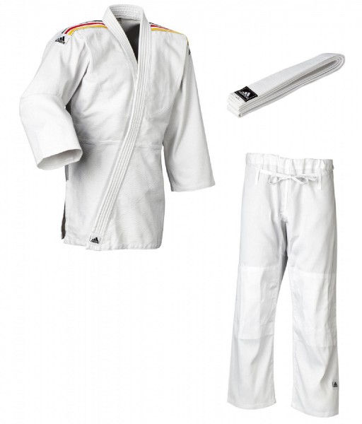 adidas Judo-Anzug "Club" weiß/schwarz-rot-goldene Streifen, J350