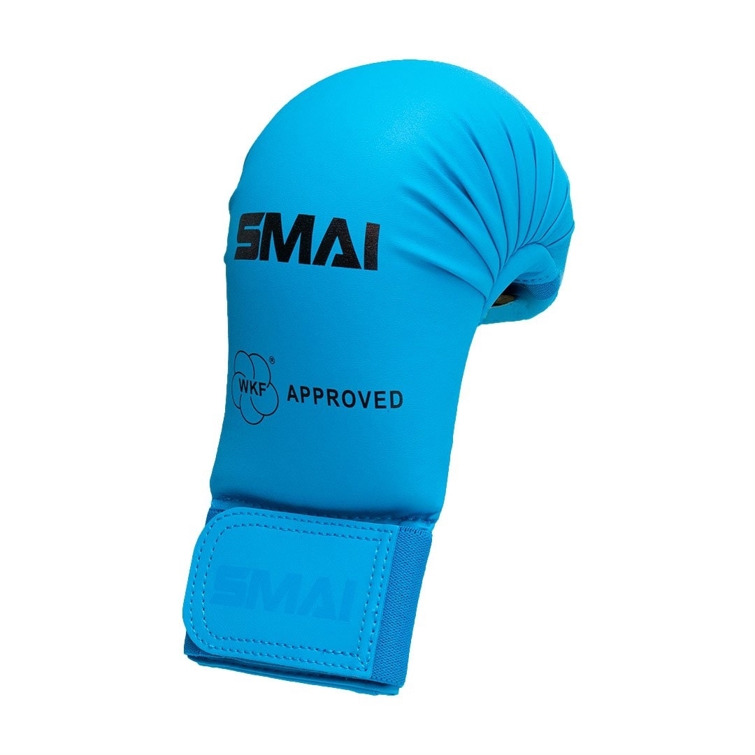 Handschuhe Blau SMAI WKF Karate Handschutz ohne Daumen Faustschützer 
